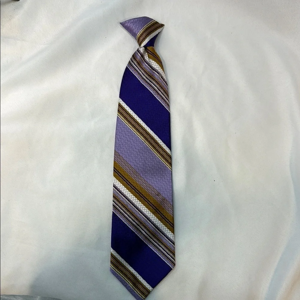 Vintage 1970’s Andhurst Men’s Clip-On, Snapped(TM), Striped Tie, Purple&Gold